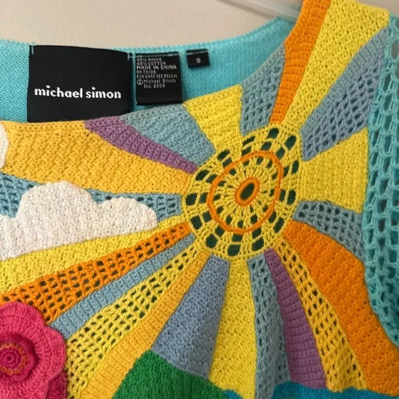 Michael Simon Multicolor Knit Sweater with crochet, sequins and beads. - Picture 3 of 8